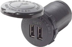 Blue Sea Systems  - USB uttag x2 (svart) 12/24V, 48A, rund (Bulk)
