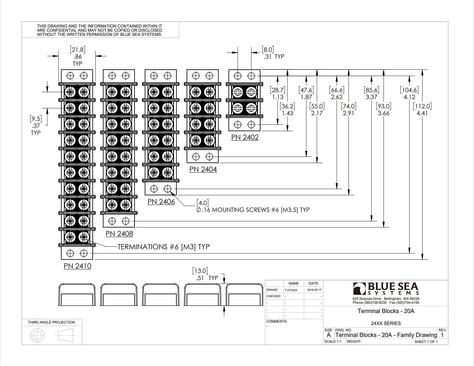 Blue Sea Systems - Connector strip TB mini 4-pin (bulk)