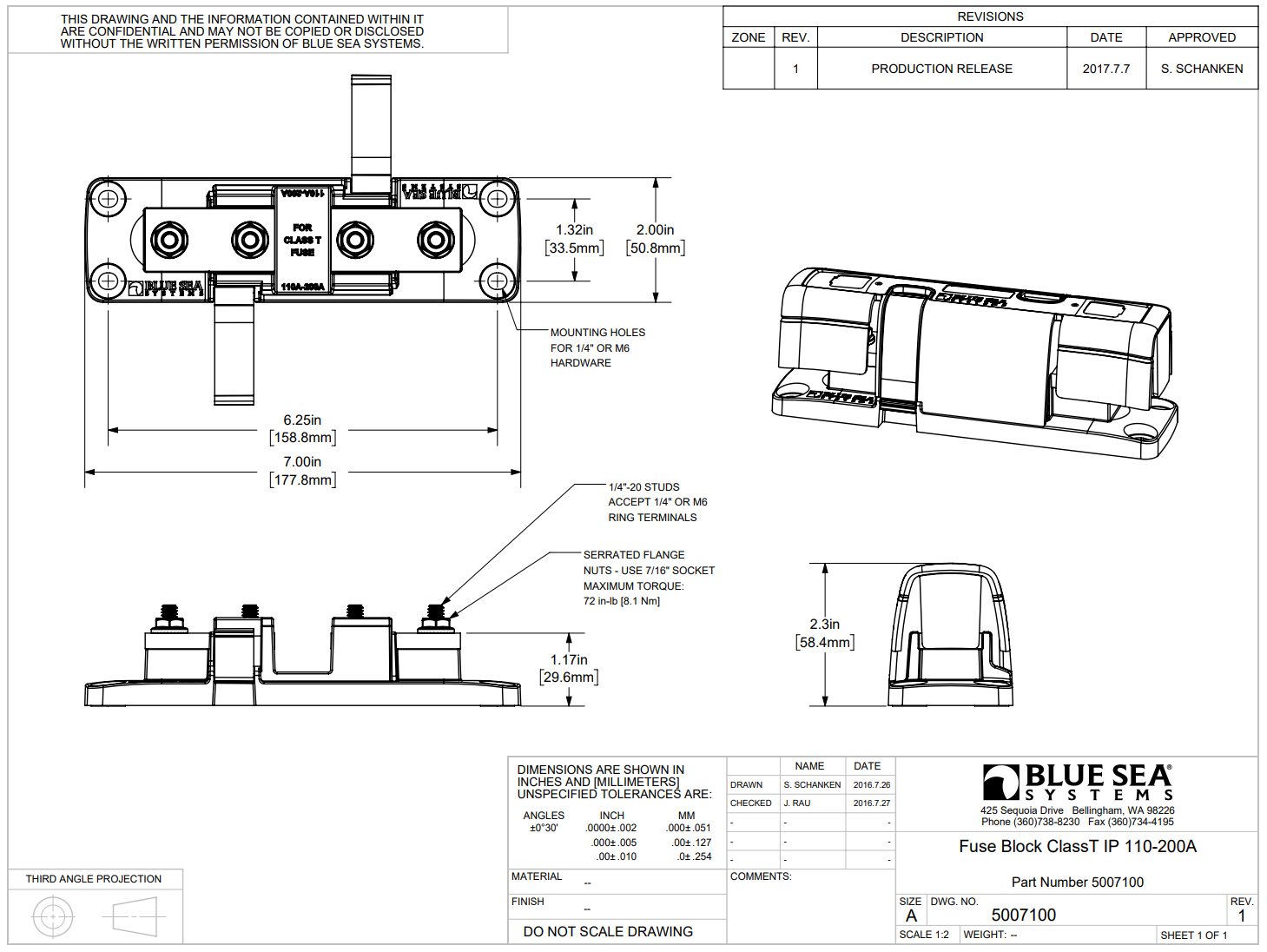 Blue Sea Systems – Sicherungshalter der Klasse T mit Schutz 110–220 A (Bulk)