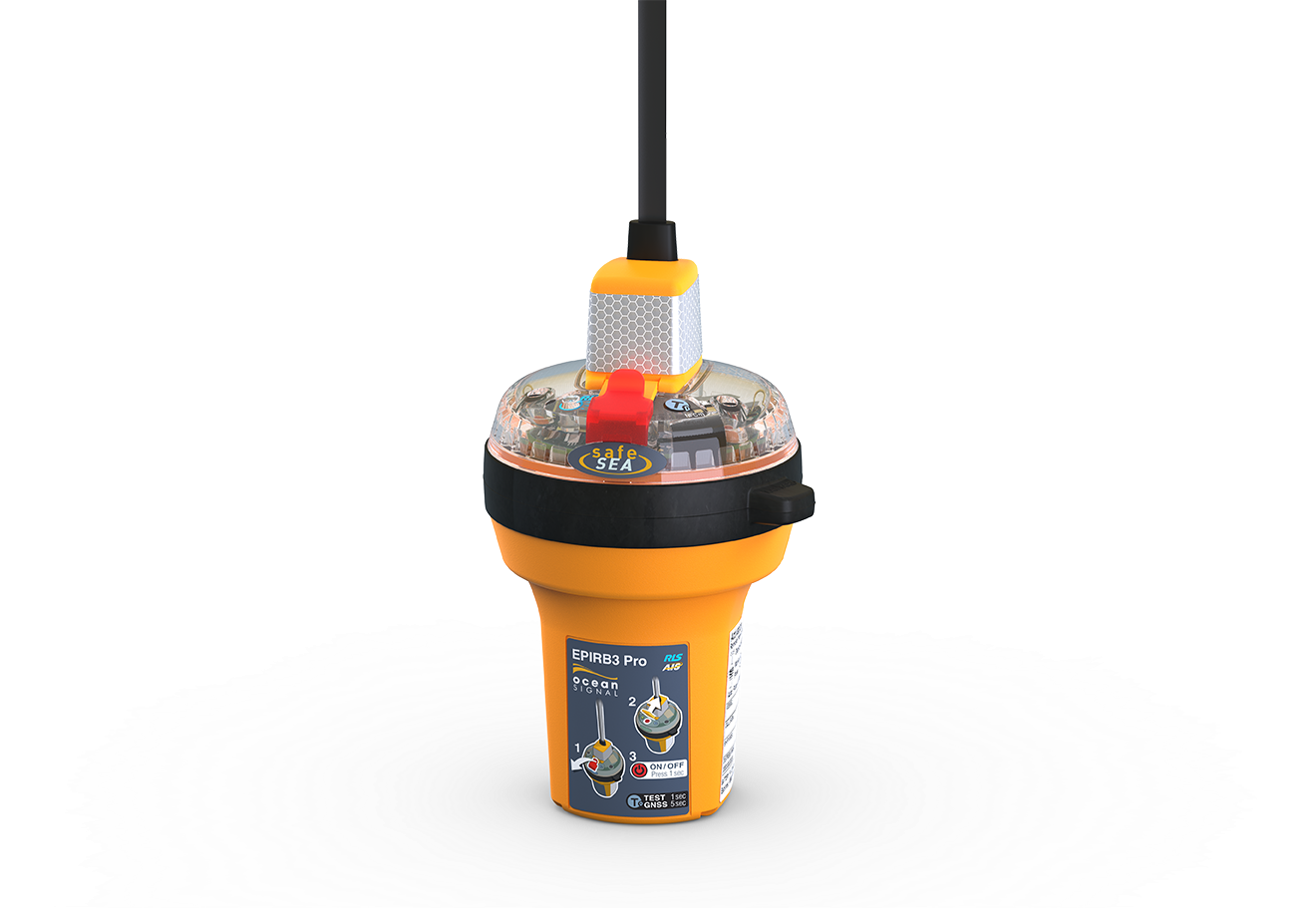  Ocean Signal - SafeSea EPIRB3 Pro. Emergency transmitter via satellite, AIS, RLS, GPS, bearing signal. Including housing with automatic release. 10 year battery, SOLAS