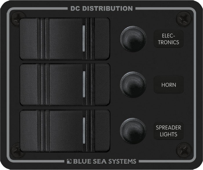 Blue Sea Systems - vedenpitävä katkaisijapaneeli 3 asentoa - musta