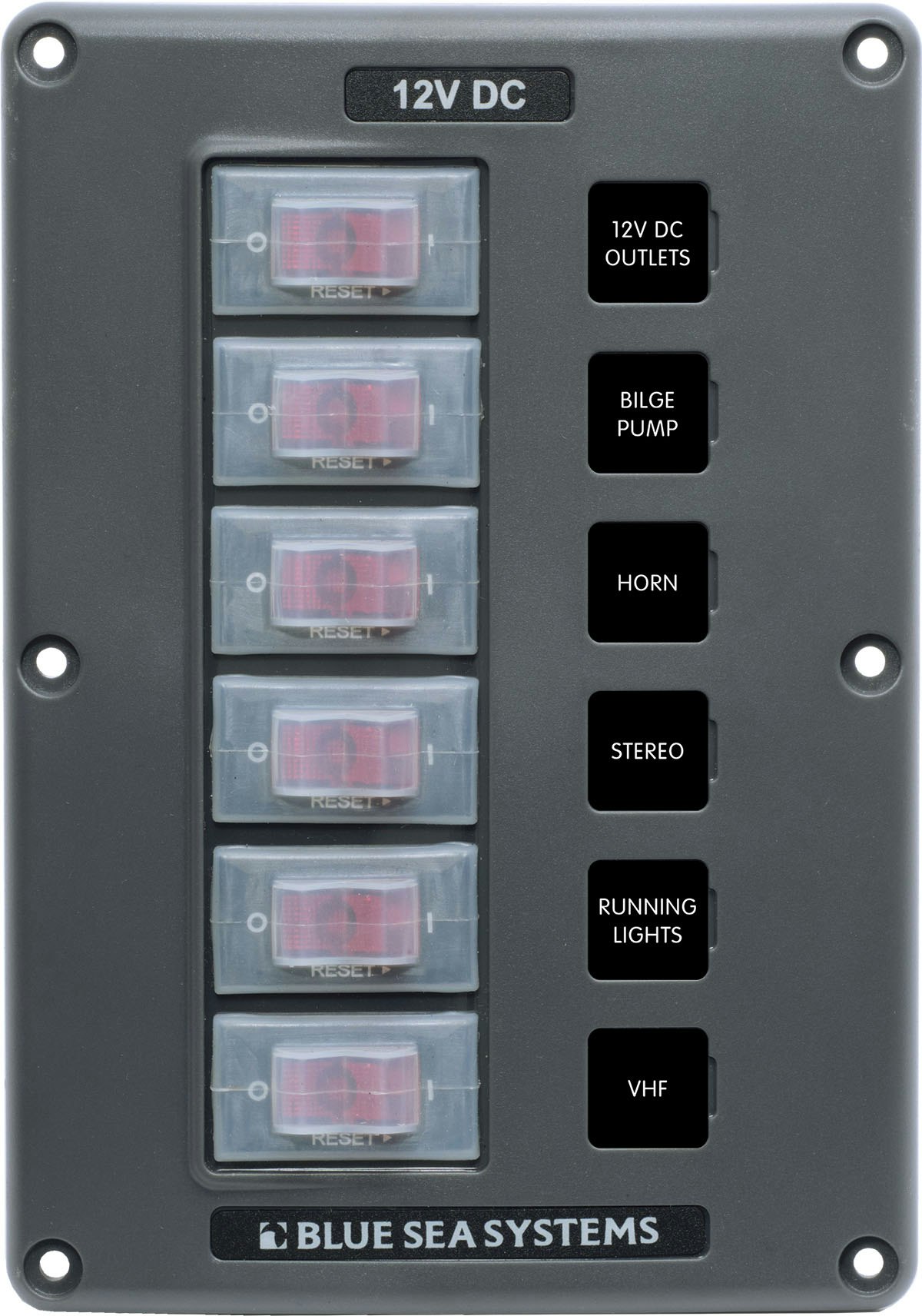  Blue Sea Systems - Water Resistant Switch Panel - Grey, 6 Positions