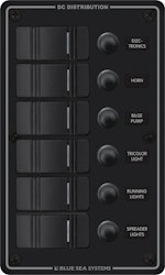  Blue Sea Systems - DC panel Black 6 positions, with 6 Carling switches