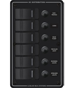  Blue Sea Systems - DC panel Black 6 positions, with 6 Carling switches