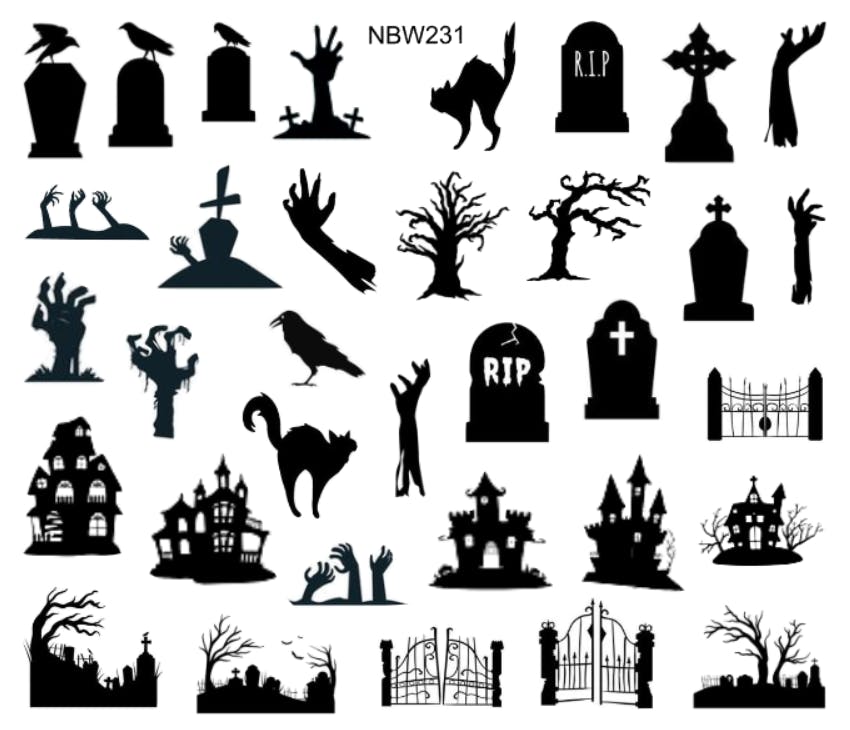 Watersticker - Halloween Graveyard Silhouettes