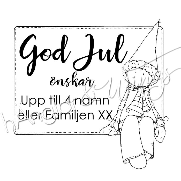 PERSONLIG - 125  Etikett med tomte - God Jul