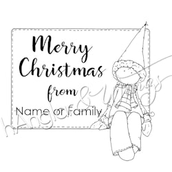 PERSONLIG - 126  Etikett med tomte - Merry Christmas (English)
