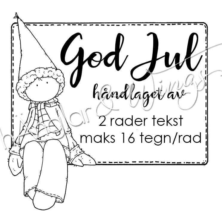 PERSONLIG - 129  Etikett med Tomte - Håndlaget av (NORSK)