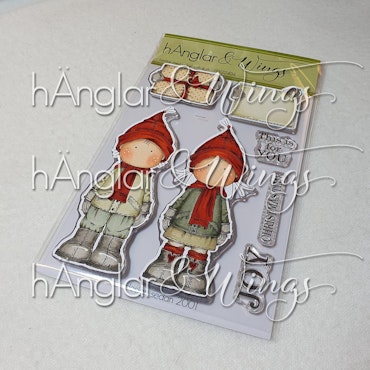 Clear Stamps - Tomtar med paket och skylt / Santas with package and sign