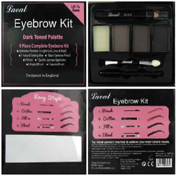 Laval Eyebrow Palette 9 PCS-Pencil+Brush+Wax+3Powders - Dark Toned