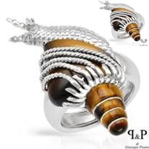 P & P Silver Tiger Gold & 925 Sterling Handmade Snail Shell Ring