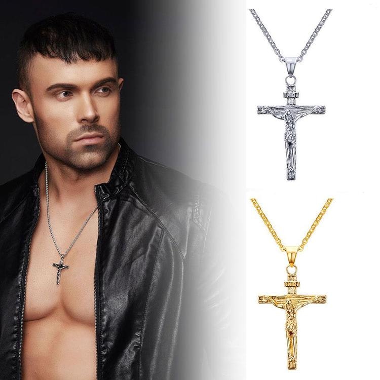 REA! 50% på nr 2 Halsband i rostfritt stål ( Guld ) Jesus Cross