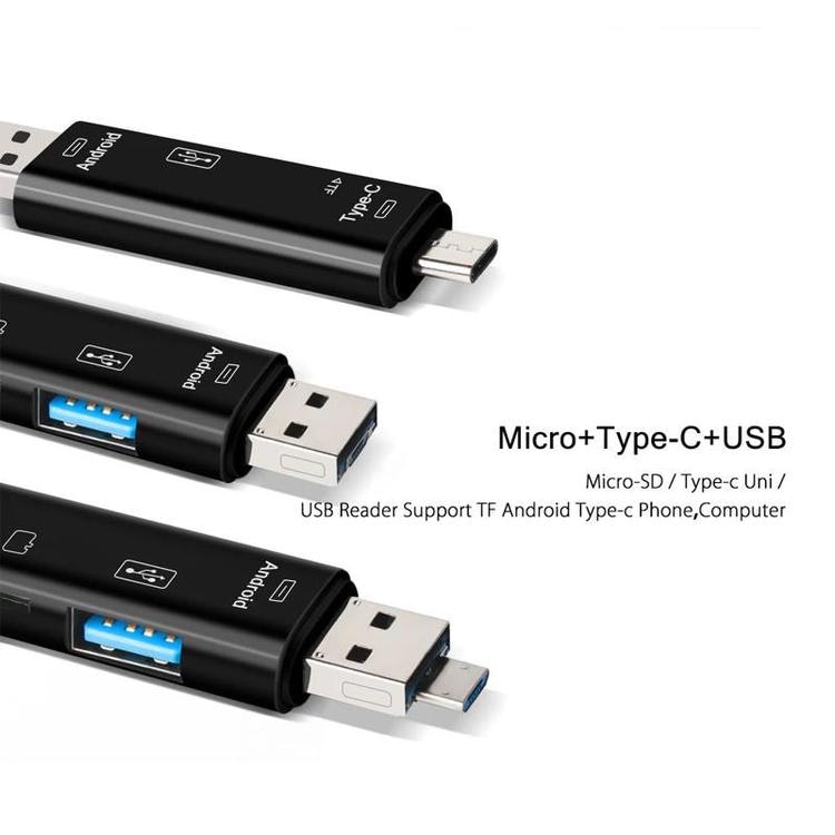 5 i 1 multifunktionell USB 3.0 typ C / USB / Micro USB / Tf-minneskortläsare OTG-kortläsar adapter