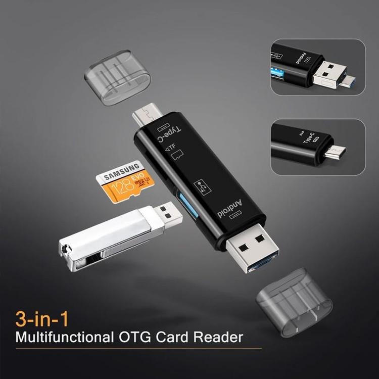 5 i 1 multifunktionell USB 3.0 typ C / USB / Micro USB / Tf-minneskortläsare OTG-kortläsar adapter