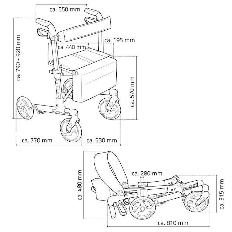 Rollator Ivo svart, med varukorg