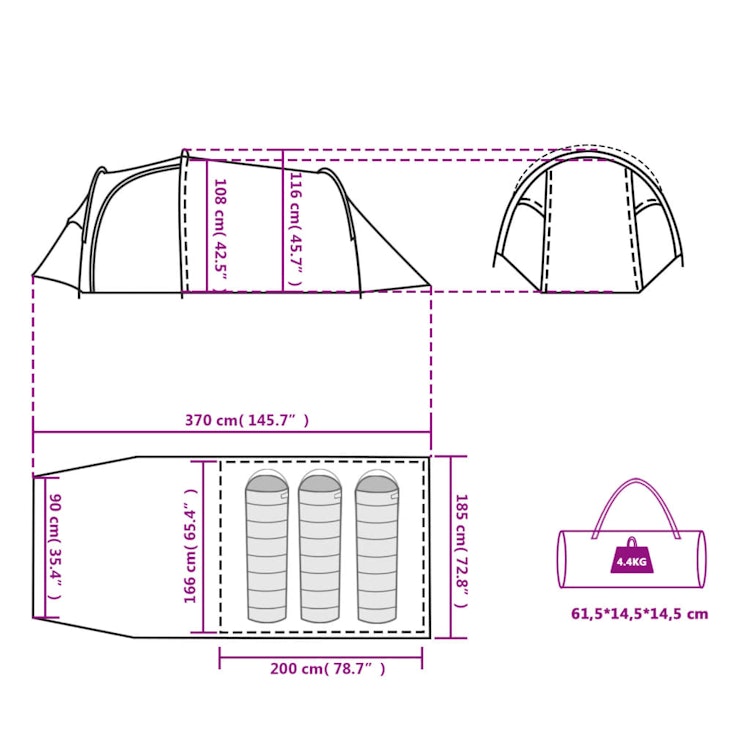 Campingtält 3 personer Blå eller Grön