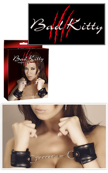 Hand Cuffs With Chain - Black - Bad Kitty