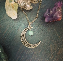 Moon Magic hänge med grön Aventurin och antikt bronsfärgad måne