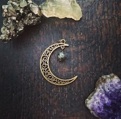 Moon Magic hänge med Pyrit och antikt bronsfärgad måne