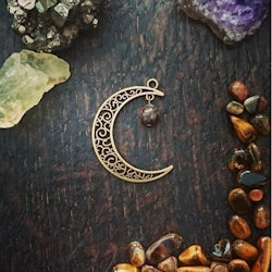 Moon Magic hänge med Snöflingeobsidian och antikt bronsfärgad måne