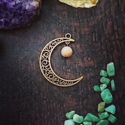 Moon Magic hänge med peach Månsten och antikt bronsfärgad måne