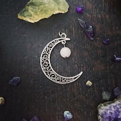 Moon Magic hänge med Rosenkvarts och antikt silverfärgad måne