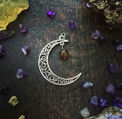 Moon Magic hänge med Tigeröga och antikt silverfärgad måne
