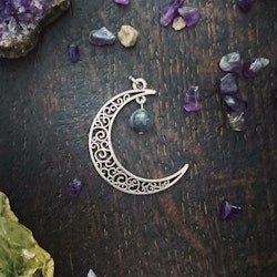 Moon Magic hänge med Larvikit och antikt silverfärgad måne