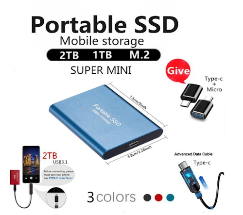 Kopia SSD 4TB USB/Typ-C-gränssnitt med hög kapacitet Mobile Mini hårddisk Extern hårddisk För datorer/smarttelefoner