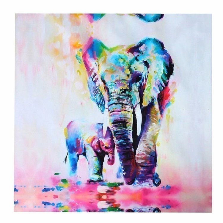 Elefant Familj Målning Olja Canvas 2021