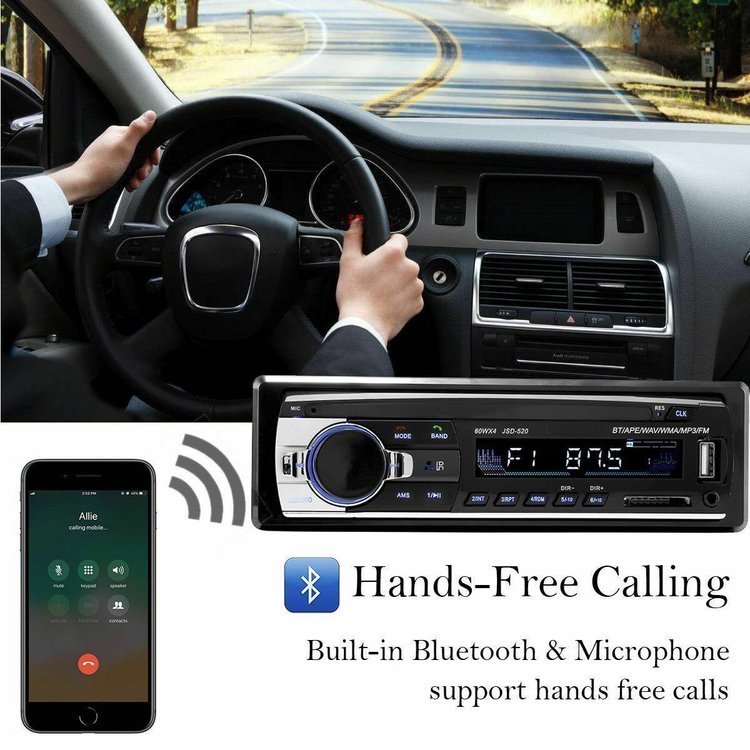 12V Bluetooth Bilstereo Car Stereo FM Radio MP3 Audio Charger SD/USB/AUX