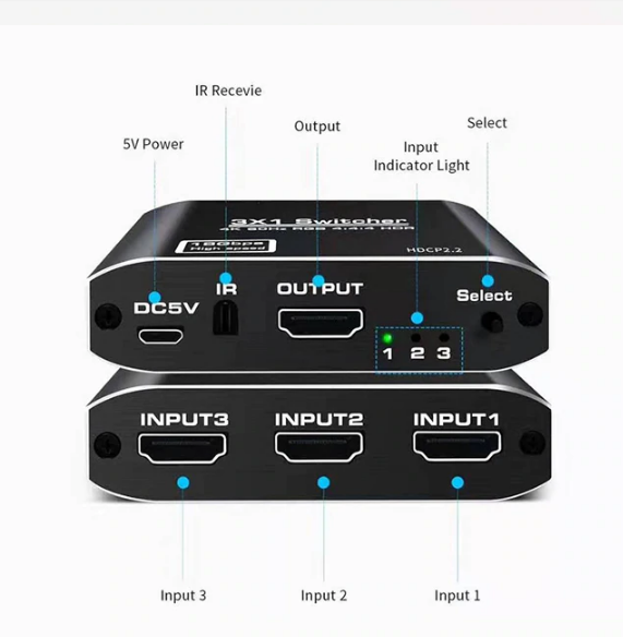 Splitter 4K HDMI Switcher Omkopplare HDMI 2.0 Switch HDMI audio extractor HDR ARC splitter 4X1 med fjärrkontroll