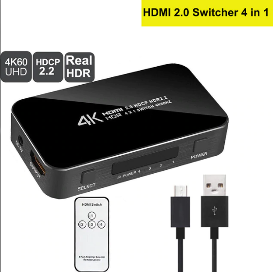 Splitter 4K HDMI Switcher Omkopplare HDMI 2.0 Switch HDMI audio extractor HDR ARC splitter 4X1 med fjärrkontroll