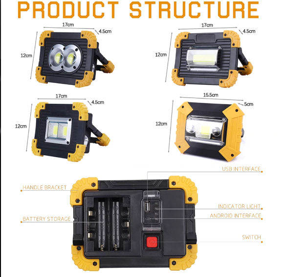 Superstark Vattentät Arbetslamp 100W Led Bärbar Camping Strålkastare Super Bright 3000lm Led Work Light Uppladdningsbar För Utomhus