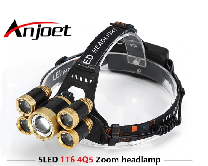 Superstark Zoombar 20000 Lumens Pannlampa CREE 5 LED Headlamp XML T6 +4*XPE Zoomable Camping Hiking Uppladdningsbar Emergency Light Fishing Utomhus Outdoor