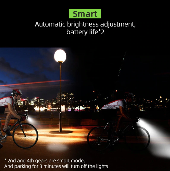 Smart Cykellampa Framlampa 800 Lumens + Baklampa 4000 mAh Inbyggt Horn Uppladdningsbart
