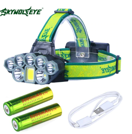 Pannlampa 50000 Lumen 8 Ljuslägen Mode USB headlamp 7X*XM-L T6 +COB LED Head Lamp Torch Lanterna med 18650 batterier Uppladdningsbar JAKT UTOMHUS