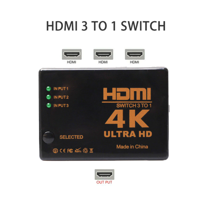 4K 2K 3x1 HDMI Kabel Cable Splitter Omkopplare HD 1080P Video Switcher Adapter 3-ingång till 1 Output Port HDMI Hub för Xbox PS4 DVD HDTV PC Laptop TV