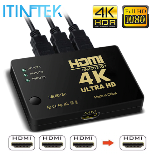 4K 2K 3x1 HDMI Kabel Cable Splitter Omkopplare HD 1080P Video Switcher Adapter 3-ingång till 1 Output Port HDMI Hub för Xbox PS4 DVD HDTV PC Laptop TV