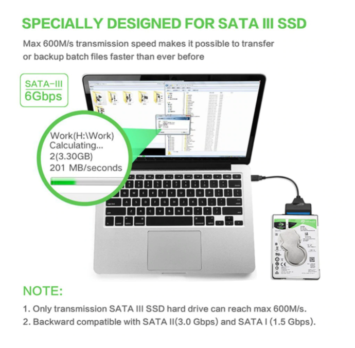 Congdi USB SATA 3 Kabel Cable Sata Adapter Till USB 3.0 Upp Till 6 Gbps Support 2.5Inch External SSD HDD Hard Drive 22 Pin Sata III A25 2.0