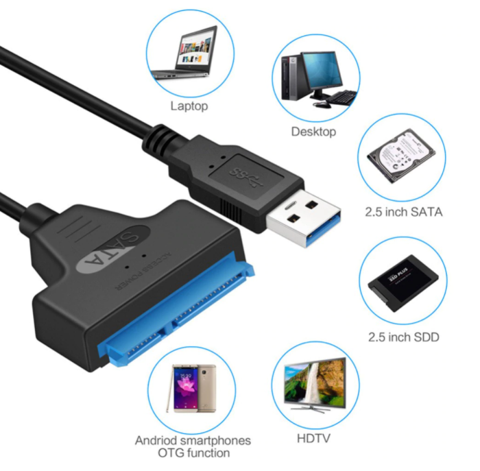 Congdi USB SATA 3 Kabel Cable Sata Adapter Till USB 3.0 Upp Till 6 Gbps Support 2.5Inch External SSD HDD Hard Drive 22 Pin Sata III A25 2.0