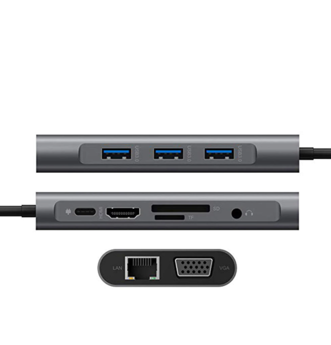 Adapter USB-C till HDMI VGA 4K, PD - Silver
