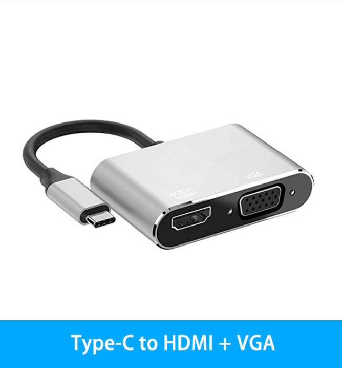 Adapter USB-C till HDMI VGA 4K, PD - Silver