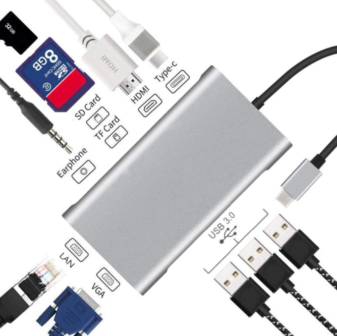 Adapter USB-C till HDMI VGA 4K, PD - Silver