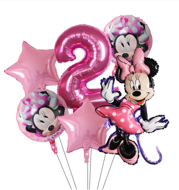 6-Pack Disney Minnie Ballonger Musse Pig Mickey Mouse Födelsedagsdekorationer Decor Ballong Kalas - Rosa