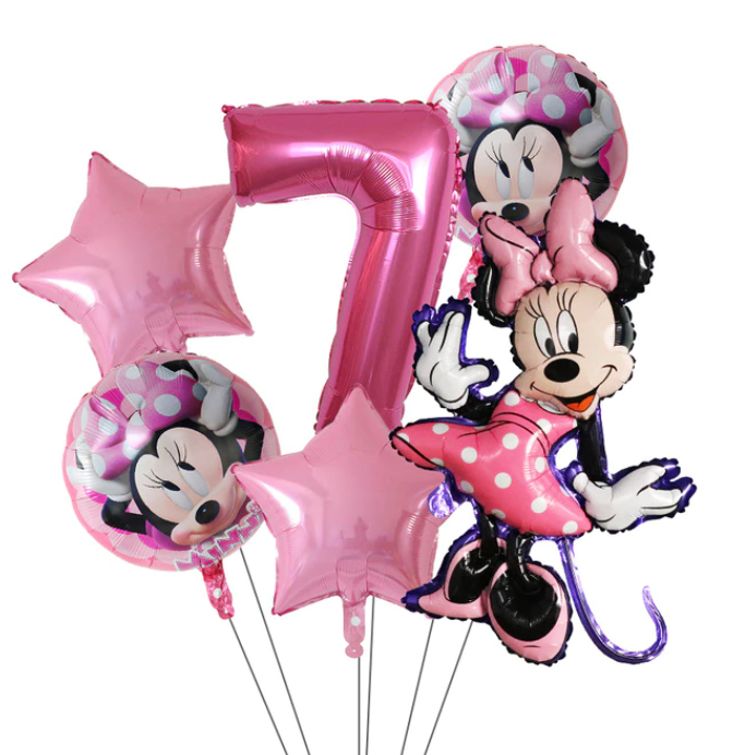 6-Pack Disney Minnie Ballonger Musse Pig Mickey Mouse Födelsedagsdekorationer Decor Ballong Kalas - Rosa