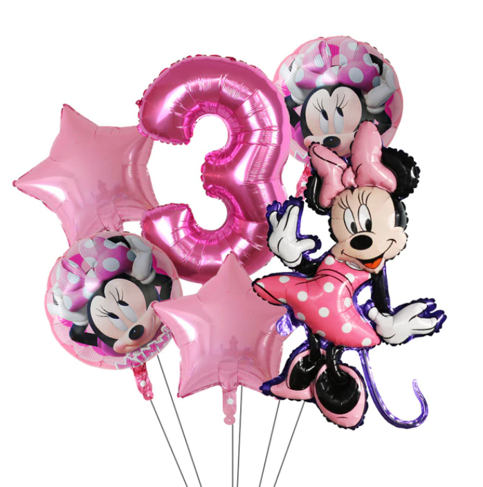 6-Pack Disney Minnie Ballonger Musse Pig Mickey Mouse Födelsedagsdekorationer Decor Ballong Kalas - Rosa
