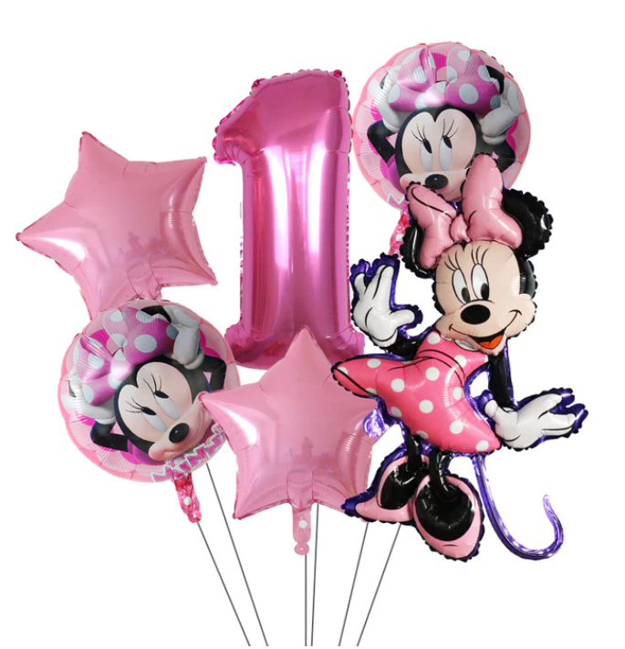 6-Pack Disney Minnie Ballonger Musse Pig Mickey Mouse Födelsedagsdekorationer Decor Ballong Kalas - Rosa