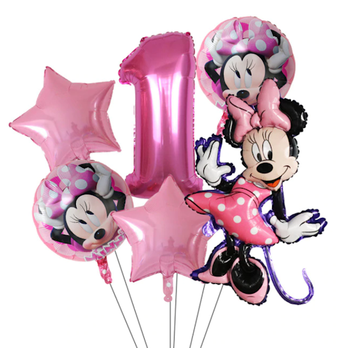 6-Pack Disney Minnie Ballonger Musse Pig Mickey Mouse Födelsedagsdekorationer Decor Ballong Kalas - Rosa