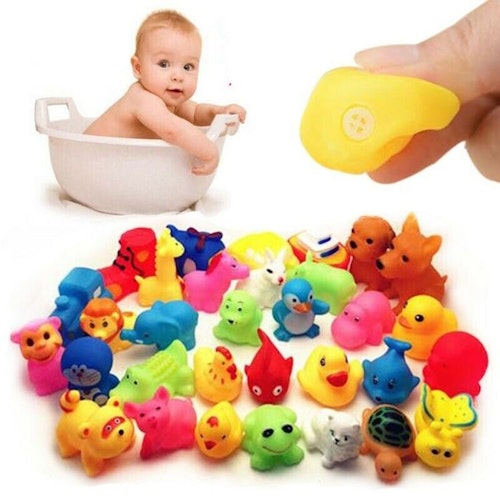 12 st Djur Simning Vatten Leksaker Färgglada Set Mjukt Gummi Float Squeeze Sound Tryckljud Squeaky Badleksak För Baby Badleksaker GYH
